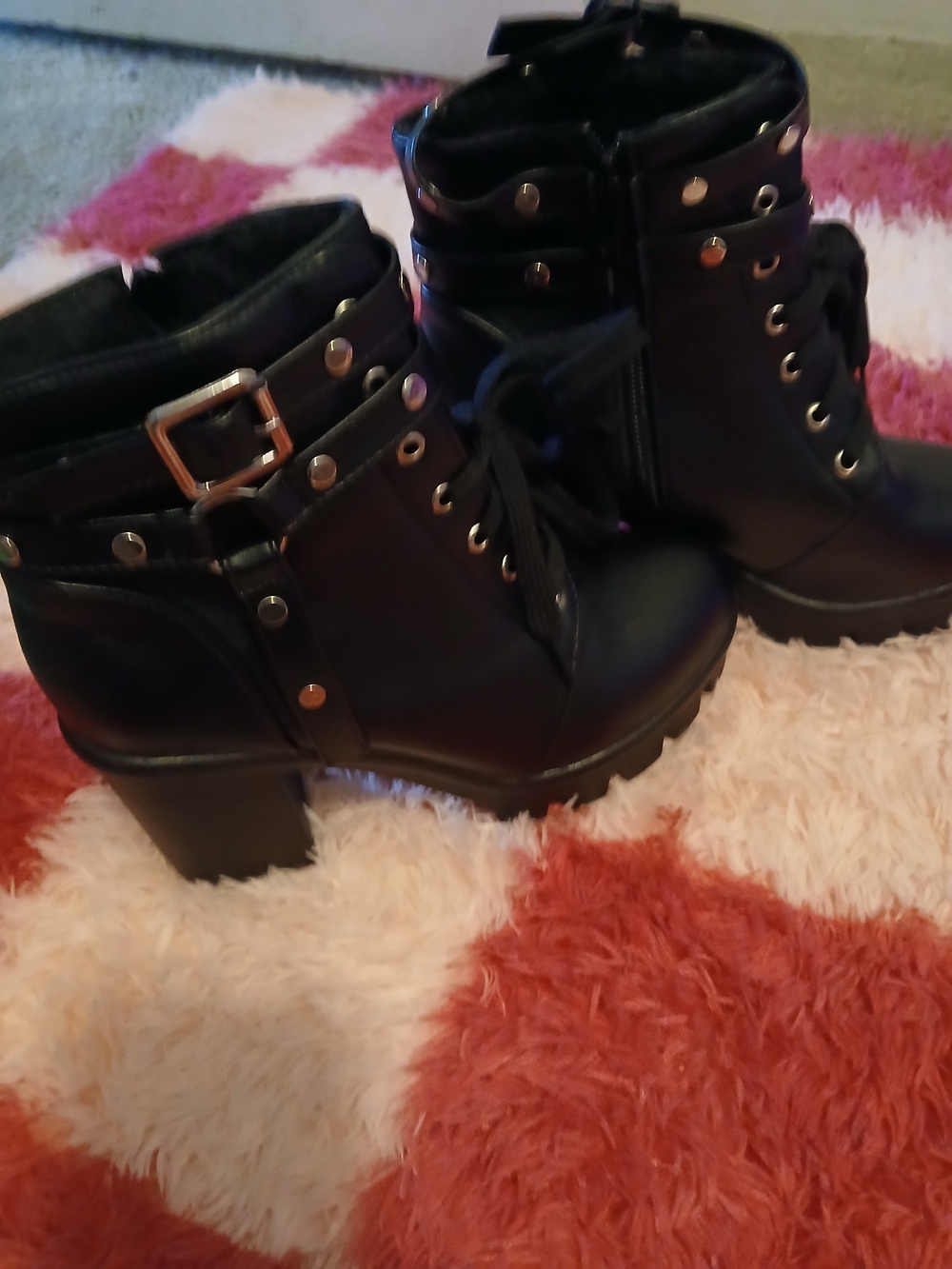 Black Platform Ankle Boots with Buckle Straps - Picture 3 of 5